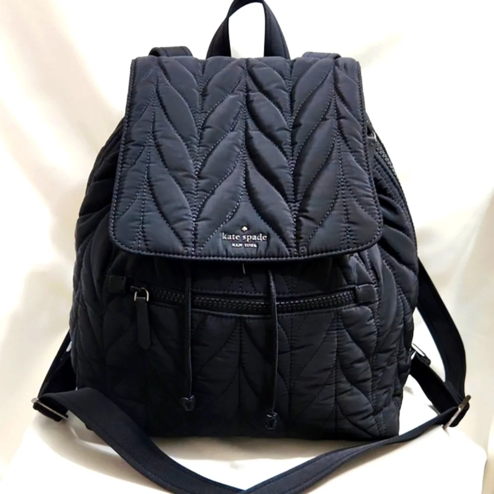 Kate Spade Ellie Large Black Flap Quilted Backpack